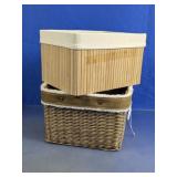 (2) Woven Wicker and Wood Storage Baskets