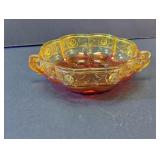 Vintage Amber Iridescent Scalloped Glass Bowl