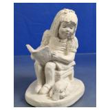 White Plaster Girl Reading Figurine w/ Dog