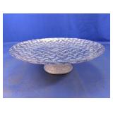 Blue and White Patterned Footed Glass Cake Stand