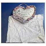 Mother Themed Heart Pillow & Lace Baby Blanket
