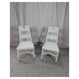 (2)Vintage White Wicker Side Chairs Duo