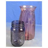 Purple Glass Vase & Ball Mason Jar