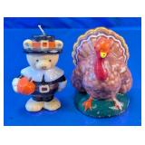 (2)Thanksgiving Pilgrim Bear & Turkey Candles Duo