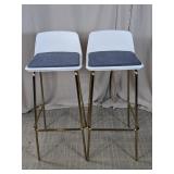 (2) Modern White & Gold Bar Stools