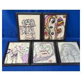 (5)Framed Quirky Art Prints Collection
