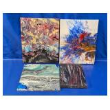 (4)Abstract Acrylic Pour Mini Art Lot