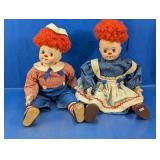 Raggedy Style Porcelain Doll Pair
