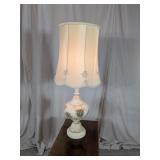 Ornate Cream Table Lamp with Scalloped Shade