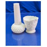 Milk Glass Vase & Creamer Set