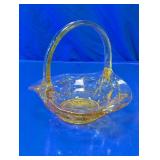 Amber Pressed Glass Basket with Handle