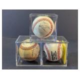 (3)Autographed Official Baseballs in Cubes Trio