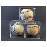 (3)Autographed Official Baseballs in Cubes Trio