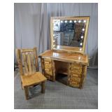 Rustic Wood Vanity Desk With Chair