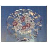 Frosted Pink Glass Scalloped Floral Serving Bowl