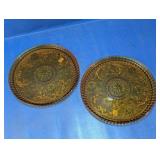 Vintage Amber Glass Floral Round Platters