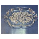 Frosted Floral Embossed Oval Glass Serving Tray