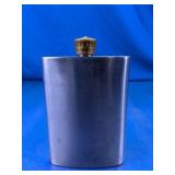 Brushed Metal Pocket Flask w/Ornate Gold Cap