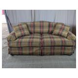 Plaid Sofa w/ Rolled Arms & Throw Pillows