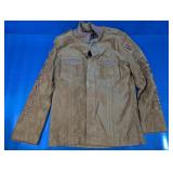 Brown Leather Jacket w/ Embroidered Cross Design