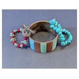 Mixed Beaded & Wood Tone Bracelet Lot