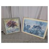 Framed Floral & Blue Village Wall Art Print