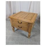 Wood Side Table With 2 Drawers
