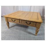 Rustic Pine Square Coffee Table w/ 2 Drawers