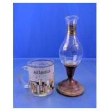 Glass Oil Lamp & Atlanta Glass Mug