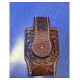 Tooled Leather Floral Belt Clip Pouch