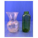 Iridescent Glass Vase & Green Juice Bottle