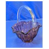 Purple Glass Basket with Clear Handle