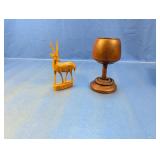 Hand-Carved Wooden Gazelle and Decorative Goblet