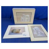 (3)Vintage Polar Bear Matted Art Prints Trio