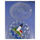(2)Vintage Glass Swirl Platter & Lighthouse Plate