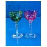 Colored Cut Glass Stemware Pair