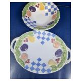 (2)Ceramic Embossed Bowl & Handled Tray Duo