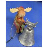 Moose Figurine & Metal Bull Bell