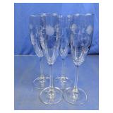 (4)Etched Floral Glass Champagne Flutes Lot