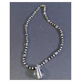 Black & White Beaded Necklace with Glass Pendant