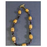 Beaded Necklace with Large Tan Barrel Beads