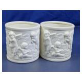 White Cherub Relief Vases/Planters