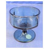Blue Paneled Glass Pedestal Dessert Dish