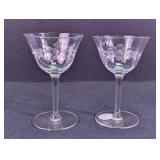 (2)Vintage Etched Glass Floral Stemware Duo