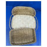 (3)Vintage Woven Wicker & Bamboo Serving Trays