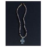 Amethyst and Pearl Beaded Cross Pendant Necklace
