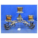 3-Cup Fleur-de-Lis Metal Candelabra with Glass