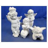 White Porcelain Cherub Angel Figurines