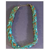 Braided Turquoise and Bronze Seed Bead Necklace