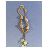 Unakite Stone Beaded Necklace w/ Hoop Charms